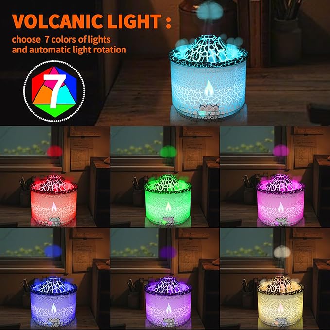 BOHOFAM Essential Oil Diffuser 360ML,Volcano and Flame Diffuser/Humidifier 2 Mode,Diffusers for Home with 7 Colorful Light,Included 4 Hotel Collection Diffuser Oil for Bedroom(White Translucent) - Bloomnest