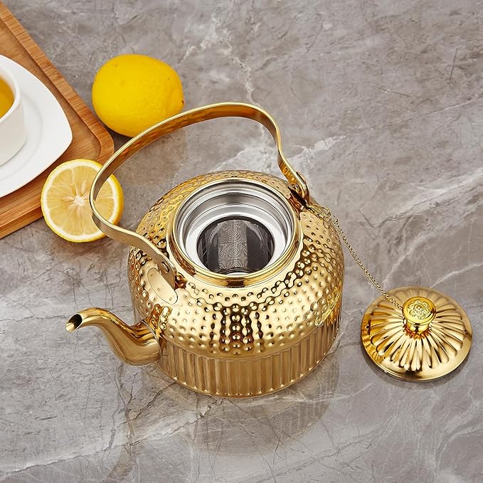 SANQIAHOME Antique 1.5L (50Oz) Stainless Steel Teapot with Infuser Gold - Bloomnest