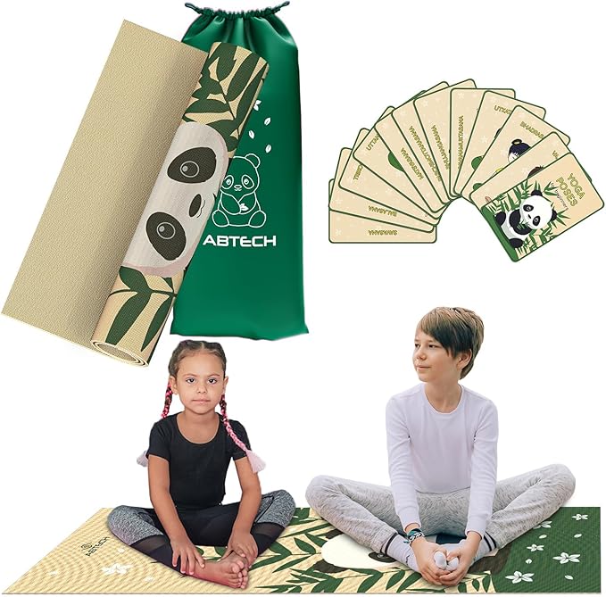 Kids Yoga Mat Set for Boys & Girls - Doll, Unicorn, Mermaid, Panda, Dinosaur and UnderWater - Chemical Free - Non-Toxic - Non-Slip - 60 X 24 X 0.2 Inches - w/ 12 Yoga Cards - Cute Carrier Bag - Ages 3-12 - Bloomnest