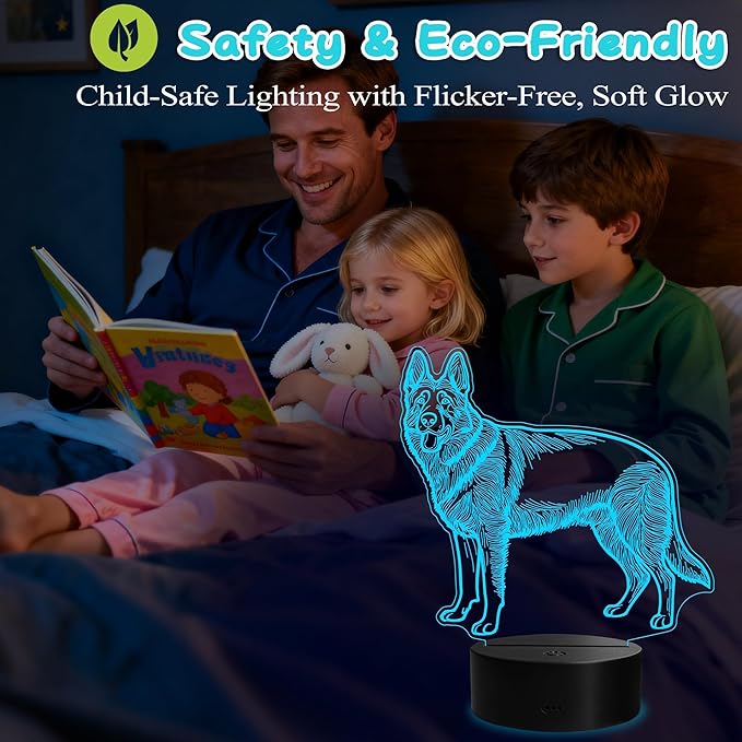 German Shepherd Night Light, German Shepherd Gifts, 3D Illusion Lamp with Remote Control, 16 RGB Colors, 4 Flashing Modes, Timer, Dimmable, Kids Room Dog Decoration for Holiday Birthday Christmas - Bloomnest