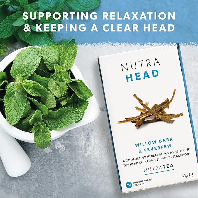 NUTRAHEAD - Migraine Relief Tea | Headache Relief Tea - For Migraine & Tension Headache Relief - Includes Feverfew,Willow Bark & Rhodiola - 40 Enveloped Tea Bags - by Nutra Tea - Herbal Tea - (2 Pack) - Bloomnest