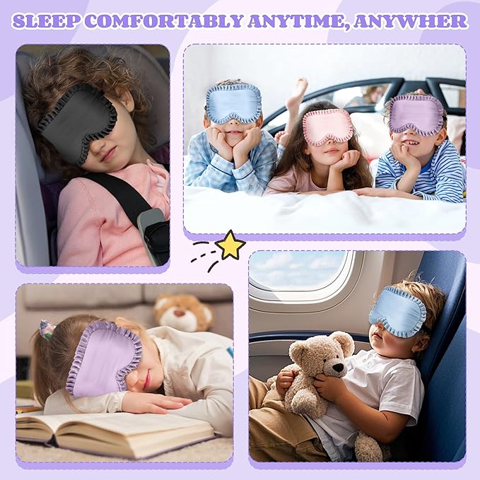 Kids Sleep Mask Eye Cover, 100% Real Mulberry Silk Sleep Mask with Adjustable Strap, Kids Blindfold for Sleeping, Boys Girls Eye Shade for Ages 5+, Soft and No Pressure (Purple) - Bloomnest