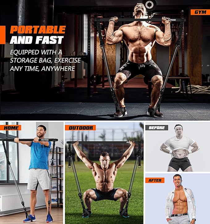 Pilates Bar Kit with Resistance Bands, Heavy Duty Pilates Equipment for Men, Strength Training Bar for Legs, Hip, Back, Arm, Abs, Chest, Shoulders, Portable Home Gym Full Body Workout Equipment - Bloomnest