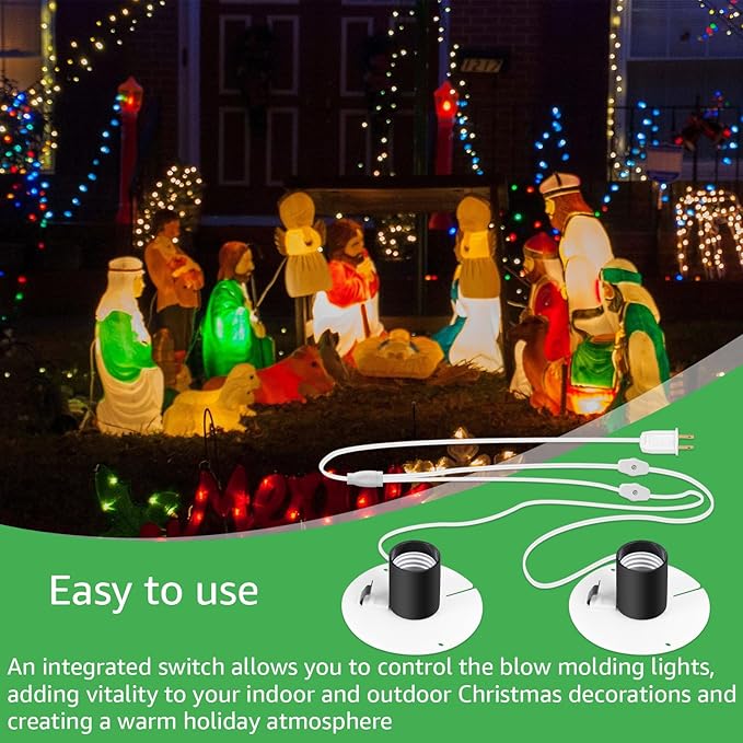 Sigely Blow Mold Light Kit Replacement Light Cord,for Halloween Christmas Blow Mold Village Craft Indoor Outdoor Decorations,for E26 E27 Salt Lamp Bulb with On/Off Switch Fuse Plug 2 Set - Bloomnest