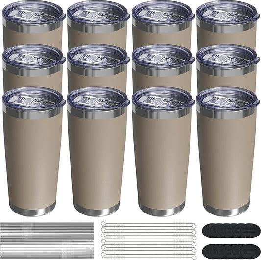 Travel Coffee Tumbler 20oz, 12 Pack Leakproof Travel Coffee Mug with Lid and Straw, Stainless Steel Double Wall Vacuum Insulated Tumbler for Hot/Iced Drinks (Textured Matte, Brown) - Bloomnest