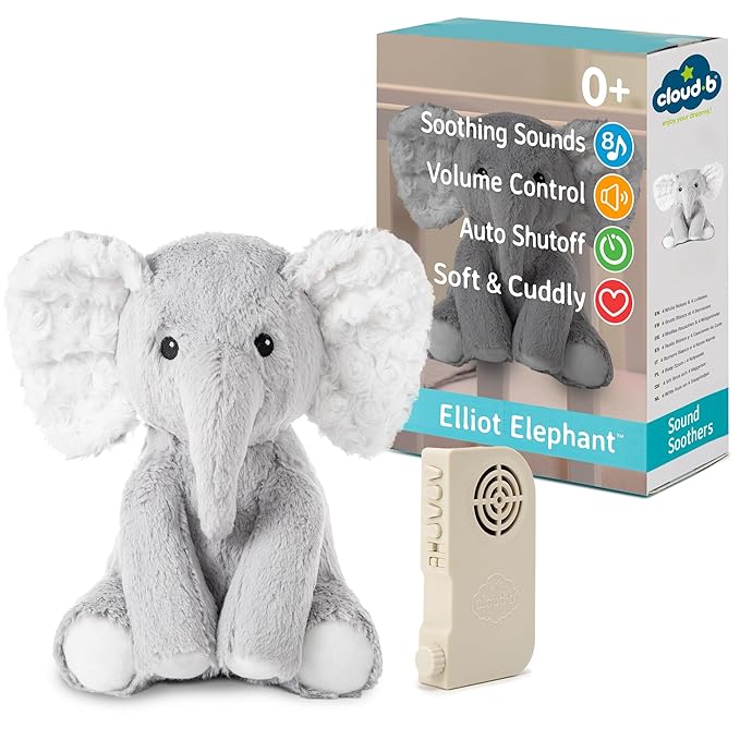 Cloud b Sound Machine with White Noise Soothing Sounds | Cuddly Stuffed Animal | Adjustable Settings and Auto-Shutoff | Elliot Elephant™ - Bloomnest
