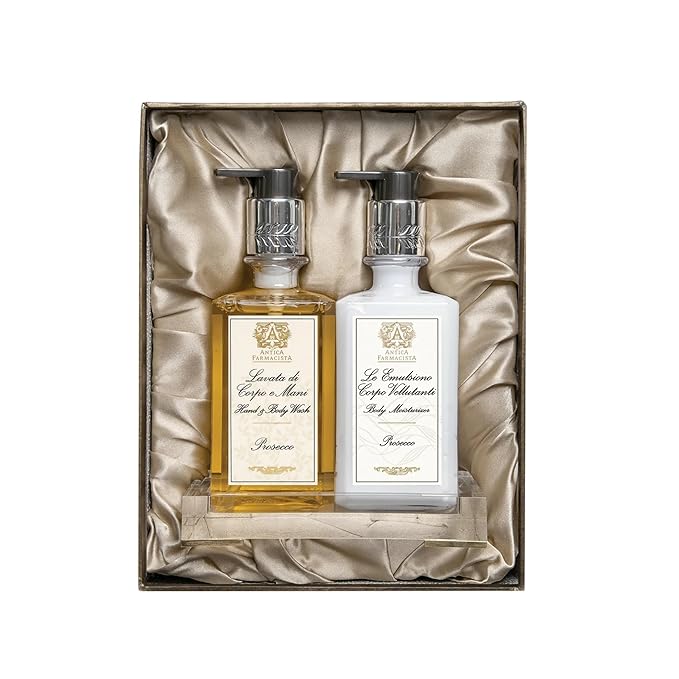 Antica Farmacista Acrylic Bath & Body Gift Set - Hand & Body Wash (10 oz), Body Moisturizer (10 oz) & Acrylic Tray - Self-Care Gift Box for Holidays, Birthdays & Housewarming - Prosecco - Bloomnest