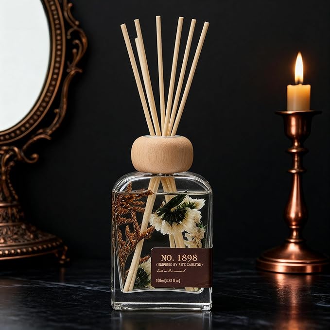 Luxury Hotel Scent Reed Diffuser 100ml (3.38oz) | No.1898 Hotel Collection Diffuser Oil Inspired by Ritz Carlton | Home, Bathroom & Office Decor | Long-Lasting Room Freshener Gift Set - Bloomnest