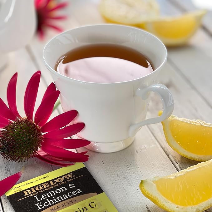 Bigelow Tea Lemon & Echinacea Plus Vitamin C Black Tea, Caffeinated Tea with Lemon and Echinacea, 18 Count Box (Pack of 6), 108 Total Tea Bags - Bloomnest