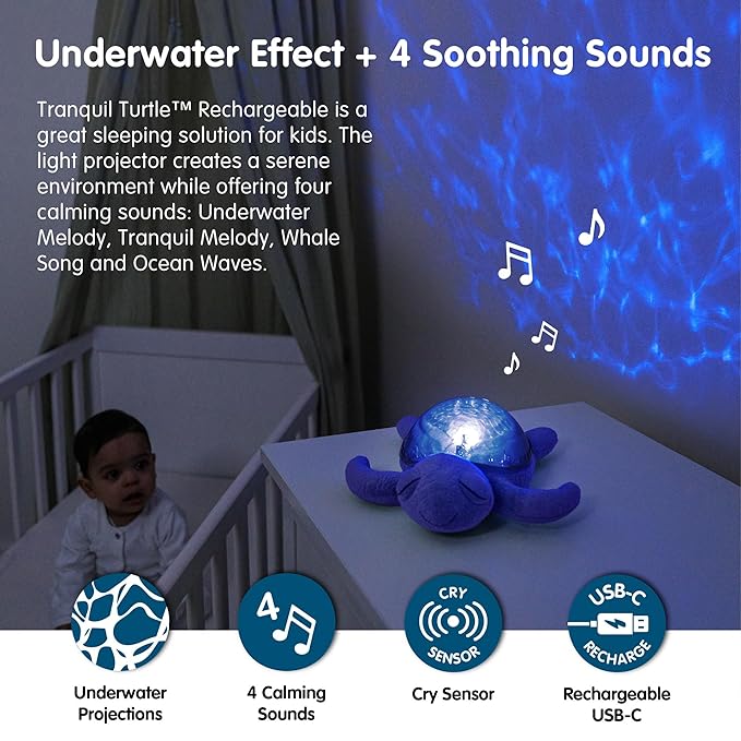 Cloud b Ocean Projector Nightlight with 2 White Noises & 2 Soothing Sounds | Adjustable Settings | Cry Sensor | Tranquil Turtle - Ocean (Rechargeable) - Bloomnest