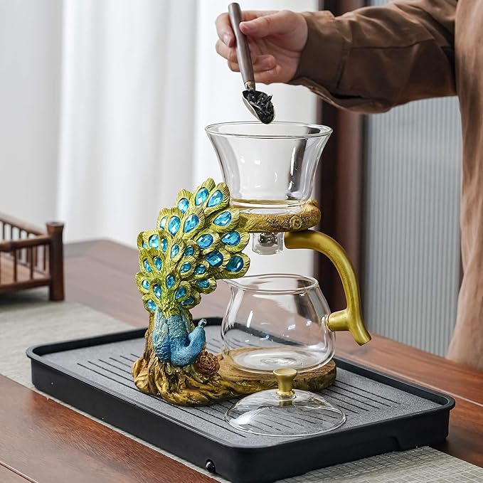 Glass Teapot Set with Infuser Semi Automatic Tea Set Magic Teapot (Peacock) - Bloomnest