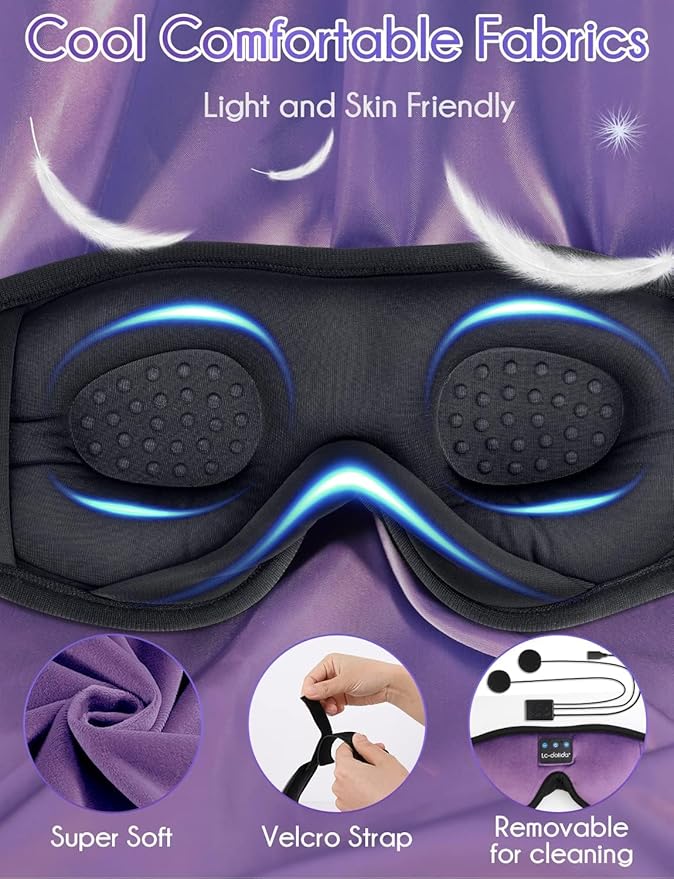LC-dolida Sleep Headphones, Sleep Mask Bluetooth Wireless Music Eye Mask, Sleeping Headphones for Side Sleepers Sleep Mask with Bluetooth Headphones Ultra-Thin Stereo Speakers Perfect for Sleeping - Bloomnest