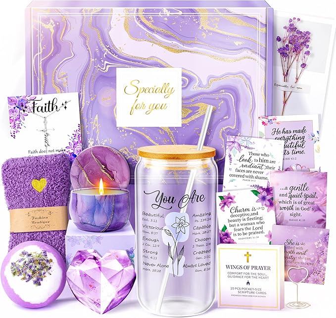 Valentine's Day Gift Christian Gifts For Women Faith - Inspirational Religious Birthday Gifts, Purple Spiritual Baptism Baskets For Mom, Grandma, Wife, Mothers, Friend, Sister,Catholic&Encouragement - Bloomnest