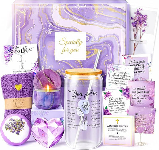 Valentine's Day Gift Christian Gifts For Women Faith - Inspirational Religious Birthday Gifts, Purple Spiritual Baptism Baskets For Mom, Grandma, Wife, Mothers, Friend, Sister,Catholic&Encouragement - Bloomnest