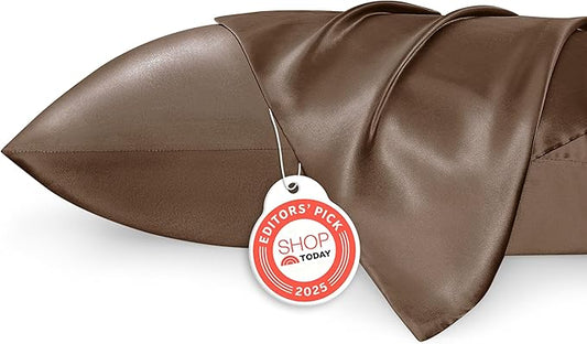 Bedsure Satin Pillowcase 2 Pack Similar to Silk Pillow Cases Standard Size, Pillow Case for Sleeping Women with Envelope Closure, Gifts for Women Men, Brown, 20x26 Inches, 2pcs - Bloomnest