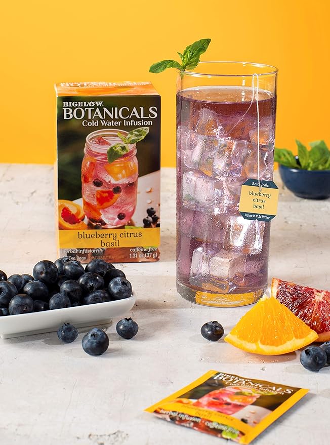 Bigelow Botanicals Cold Water Infusion Blueberry Citrus Basil Tea Bags 18 Count Box (Pack of 3), Herbal Infusion, Caffeine Free, 54 Tea Bags Total - Bloomnest