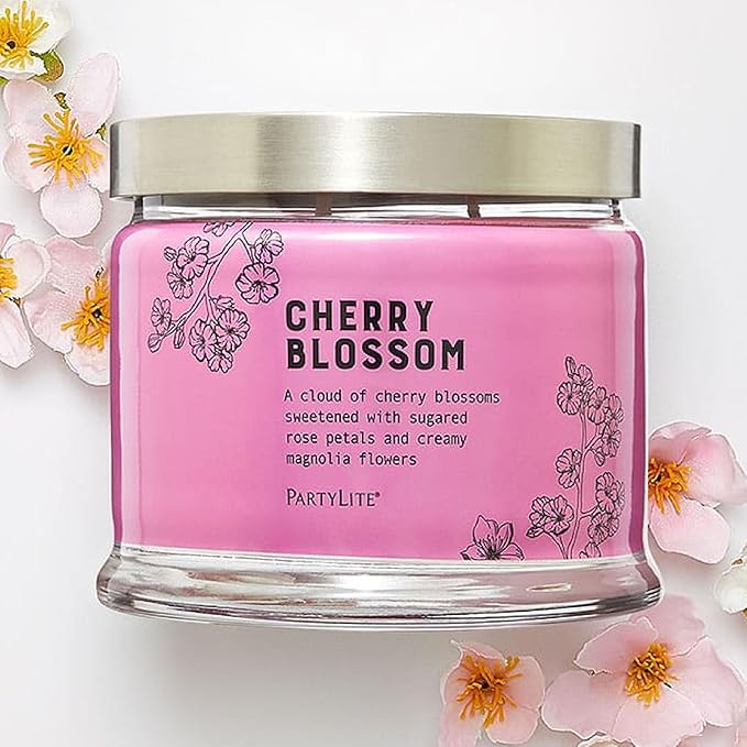PartyLite 3-Wick Jar Candle, Highly Fragranced Clean Burning Glass Candle, 25-45 Hours Burn Time (Cherry Blossom) - Bloomnest