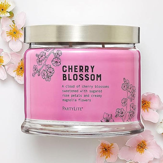 PartyLite 3-Wick Jar Candle, Highly Fragranced Clean Burning Glass Candle, 25-45 Hours Burn Time (Cherry Blossom) - Bloomnest