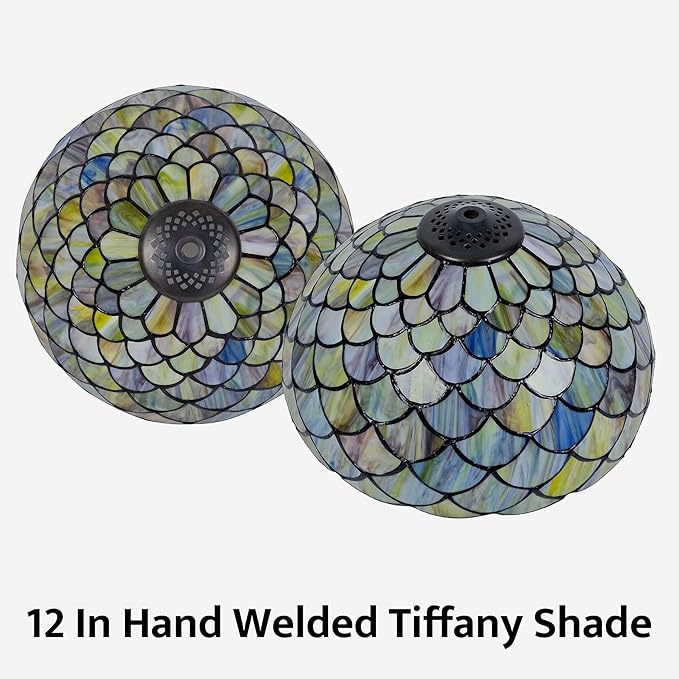 Tiffany Style Table Lamp Vintage Stained Glass Desk Lamp Mable Gradient Green Fish Scales Bedside Reading Light Decor Bedroom Living Room Home Office D12 xH18 (Green Fish Scales) - Bloomnest
