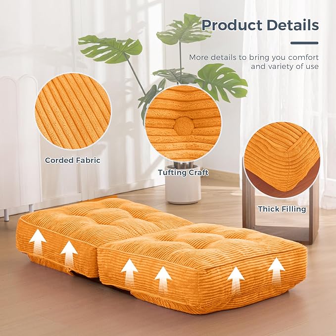 MAXYOYO Adjustable Floor Chair with Back Support, Gaming Floor Meditation Chair with Tufted Cushion, Adults Lounge Couch Folding Sofa Seat for Reading Meditating Sleeping, Orange - Bloomnest
