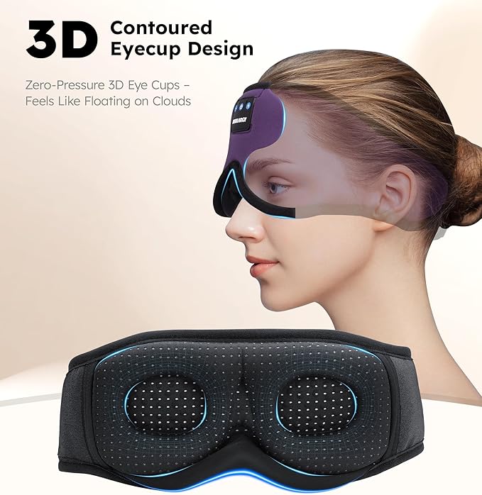 Ice Silk Sleep Mask with Headphones, Sleep Headphones for Side Sleeper with 3D Cups, Bluetooth 5.4 Sleeping Eye Mask, Total Blackout Sleeping Headphones for Women Men(Purple) - Bloomnest