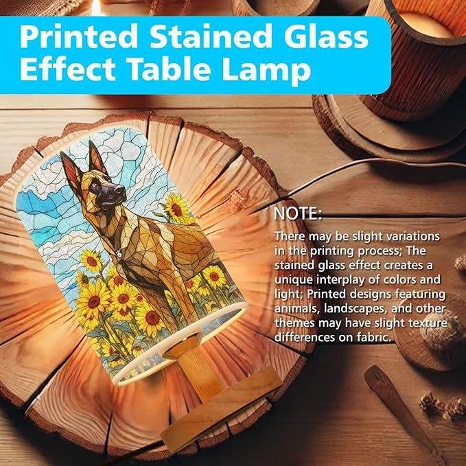 Belgian Malinois Table Lamp LED 3-Color Pressed Bedside, Dog Shade Lamp with Wood Base for Bedroom Living Room Desk Office - Bloomnest