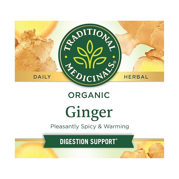 Traditional Medicinals Tea, Organic Ginger, Healthy Digestion, Pleasantly Spicy & Warming, 16 Tea Bags - Bloomnest
