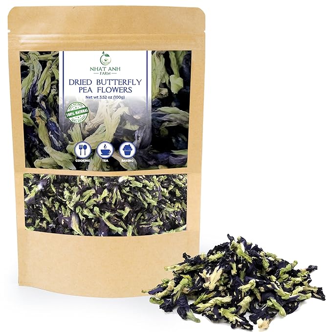 Nhat Anh Farm - Premium Dried Butterfly Pea Flower - 3,5oz(100g) Blue Butterfly Pea Flower - 100% Natural & Pure, Sugar/Caffeine/Gluten Free - For Making Tea - Bloomnest