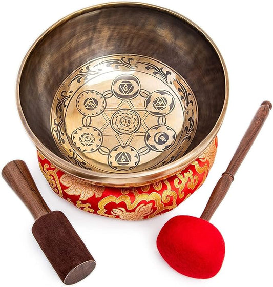 Large Tibetan Singing Bowl Set - 11" Master Healing Big Professional Grade For Sound Bath Chakra 7 Metal Meditation Yoga By Himalayan Bazaar HimalayanBazaar