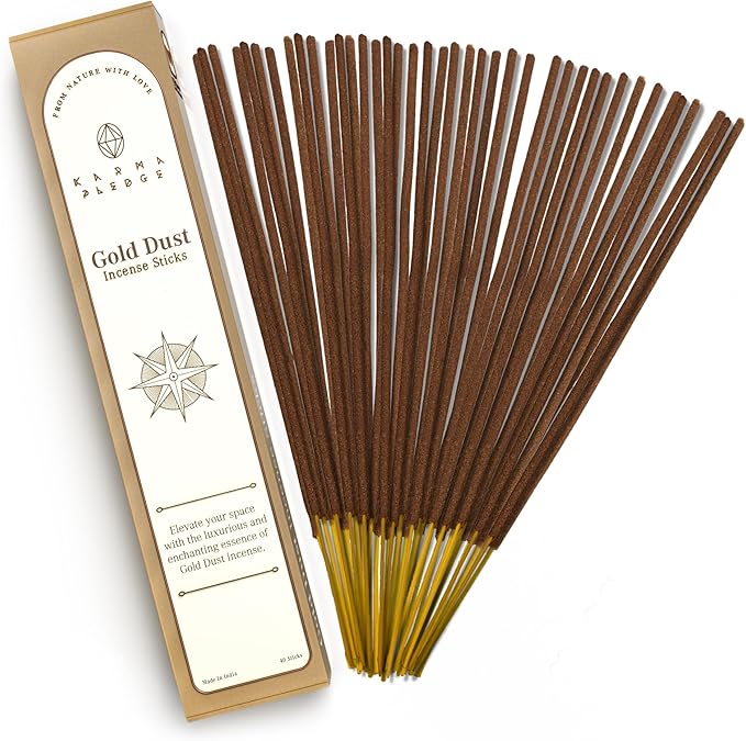 Gold Dust Incense Sticks, Organic Hand Dipped Incense, Natural Herb & Aromatic Ingredients, Contain 40 Sticks Inside, Burn Time 45 to 60 Minutes, Spiritual Gifts, Whispers Incense By Karma Pledge