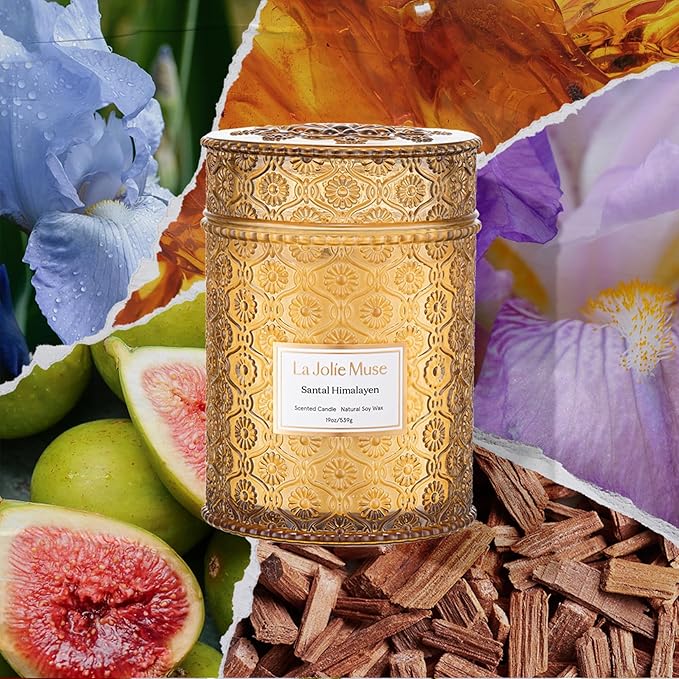 LA JOLIE MUSE Santal Himalayen Candle - Sandalwood, Fig & Amber |19 oz Large Wooden Wick Candle | Natural Soy Wax | 90 Hours Clean Burn | Gift-Ready for Hosts & Gatherings | Elegant Home Décor - Bloomnest
