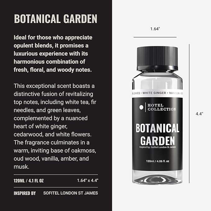 Hotel Collection Diffuser Oil - Botanical Garden - Aromatherapy Essential Fragrance Oil - Green Leaves, White Ginger, and Vanilla - 120mL 4.1 Fl oz - Bloomnest