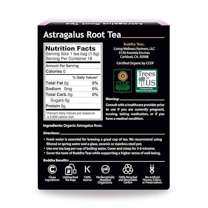 Buddha Teas Organic Astragalus Root Tea | 18 Bleach-Free Tea Bags | Made in the USA | Caffeine-Free | No GMOs - Bloomnest