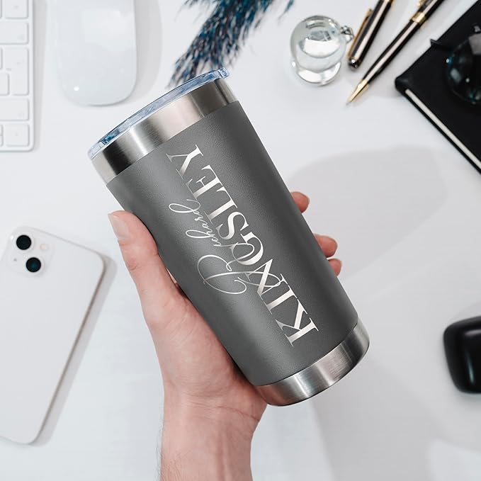 Personalized Tumbler with Engraved Name - 12 Designs, 30 Oz Coffee Tumbler with Slider Lid, Gray, Double Wall Insulated - Custom Gifts for Him & Her - Bloomnest