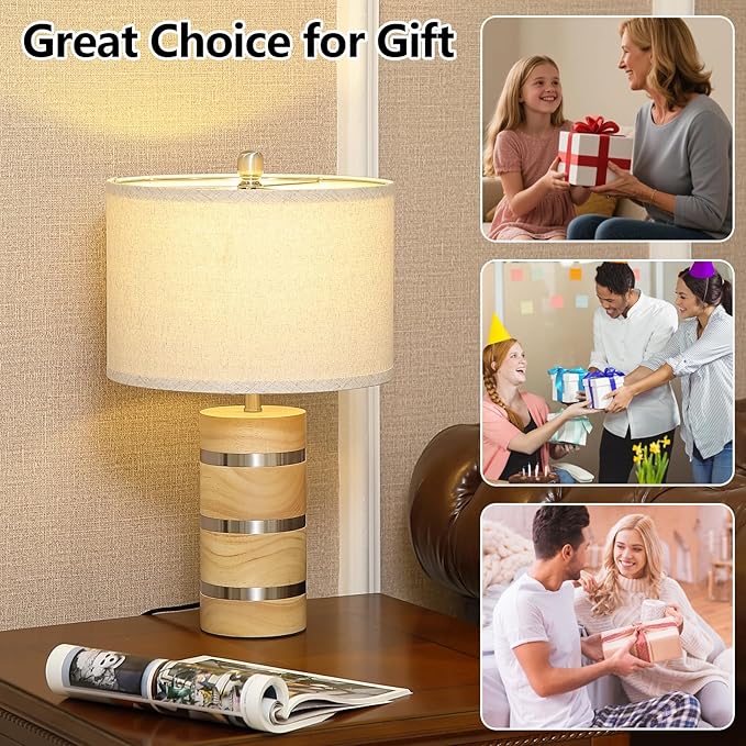 Retro Table Lamp,Farmhouse Nightstand Lamp,Rustic Wood Bedside Lamps,Desk Lamp for Bedroom Living Room Patio Hallway Hotel,UL Listed,Bulbs Included,Set of 2 - Bloomnest