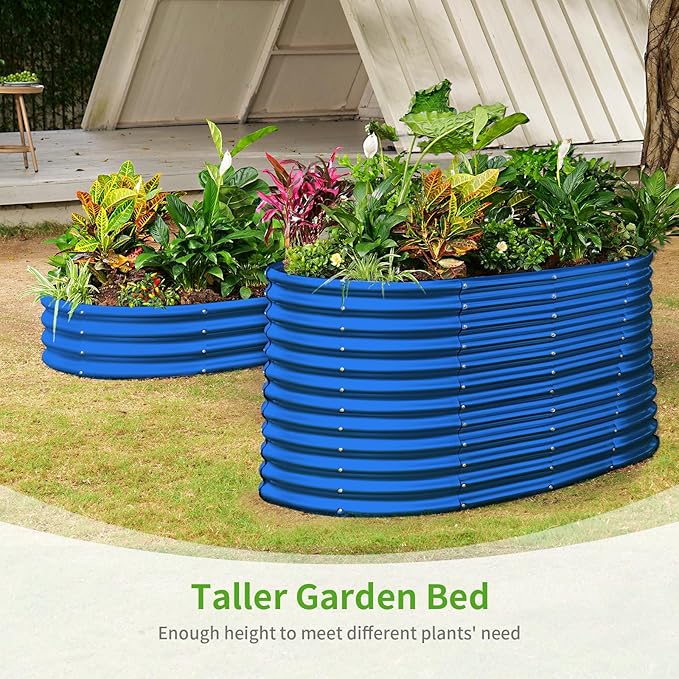 Land Guard 6x3x3ft Oval Galvanized Raised Garden Beds, Large-Capacity Metal Planter Box Outdoor, Durable Deep Raised Garden Bed 3ft Tall, Raised Beds for Gardening Vegetables, Royal Blue - Bloomnest
