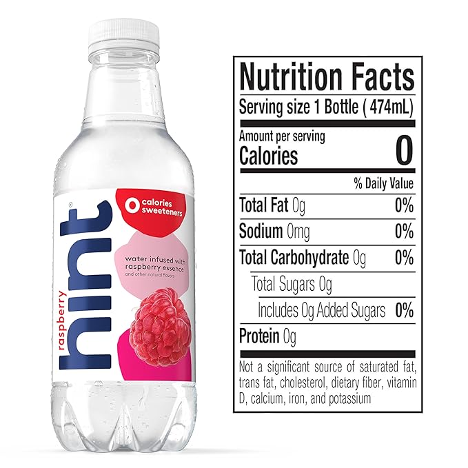 Hint Fruit-Infused Bottled Water, Raspberry - Sugar Free Flavored Water with Zero Calories, Naturally Flavored, and No Artificial Sweeteners - 16 Fl Oz (Pack of 12) - Bloomnest