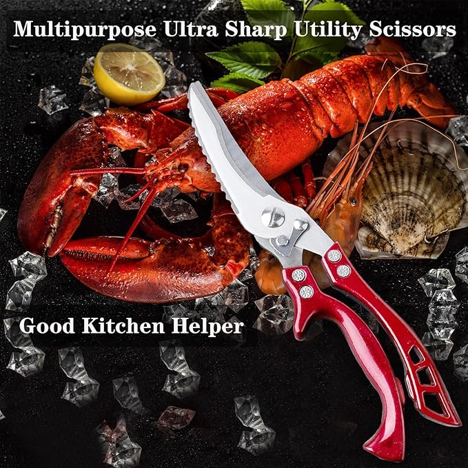 Heavy Duty Kitchen Shears by ANDONG, Kitchen Scissors,Stainless Steel Poultry Shears Heavy Duty Professional, Red - Bloomnest