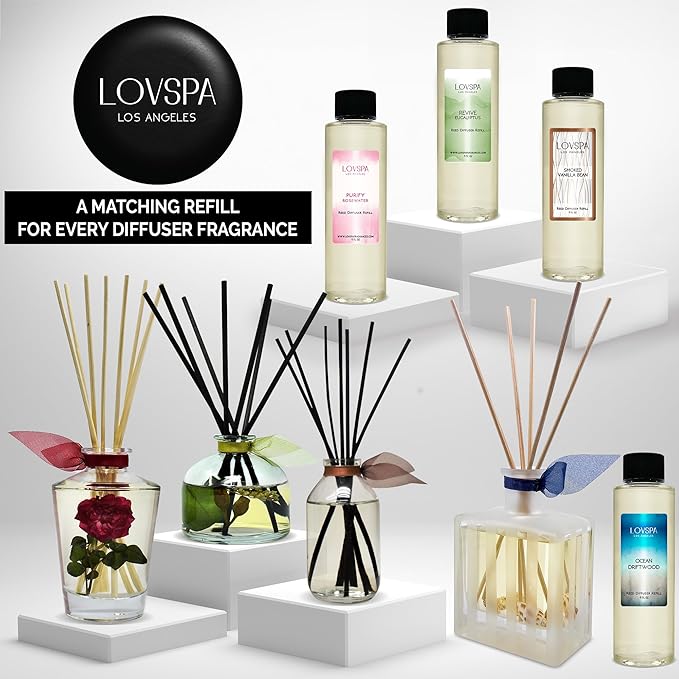 LOVSPA Reed Diffuser Set, Holiday Red Currant & Woods Scented Oil Diffuser with Sticks, Home Fragrance Accessories for Bathroom Shelf Decor, Aroma Diffusers for Home or Office Desk, USA Made