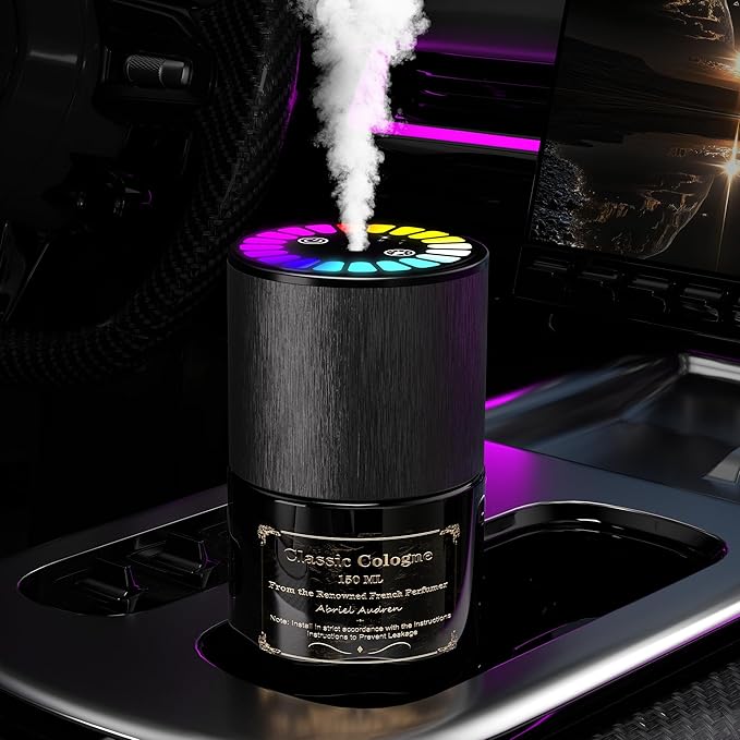 Car Air Freshener, Smart Car Air Freshener, Music-Synced RGB Ambient Lights with Auto On/Off, 150ml, Suitable for Cars, Homes, Offices, Bedrooms (Cologne) - Bloomnest
