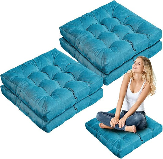 Jerify Floor Pillow Cushions 22 x 22 Inch Round Square Large Meditation Floor Pillow for Classroom Adult Meditation Picnic Party Cushion for Seating Gift Christmas(Square,Blue,4 Pcs) - Bloomnest