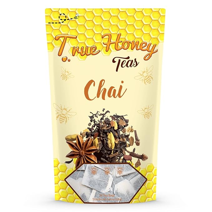 True Honey Chai Tea Bags - Providing Herbal Wellness - All Natural Organic Cinnamon, Clove, Coriander, Anise and Fennel Black - Blended with Honey Crystals Blended - 24 Count - Bloomnest