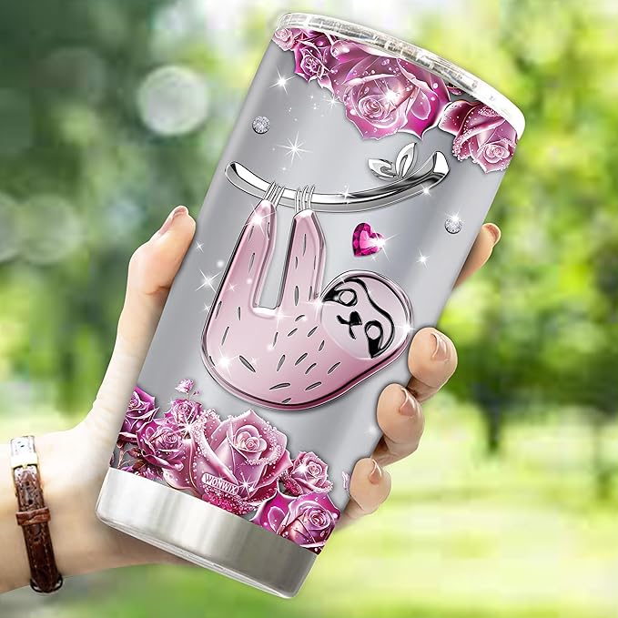 Personalized Sloth Themed Insulated Stainless Steel Tumbler, Ideal Sloths Gifts for Women Girls Wife Daughter, 20oz Coffee Cup Mug Water Bottle, Christmas, Birthday, Mother's Day, Valentine - Bloomnest