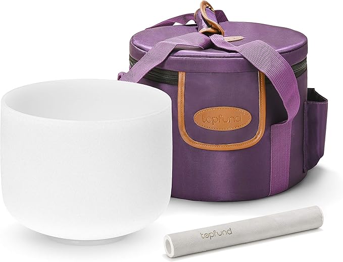 TOPFUND 440Hz C# Note Crystal Singing Bowl Adrenals Chakra 10 inch with Heavy Duty Carrying Case and Suede Mallet