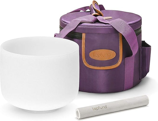 TOPFUND 440Hz C# Note Crystal Singing Bowl Adrenals Chakra 10 inch with Heavy Duty Carrying Case and Suede Mallet