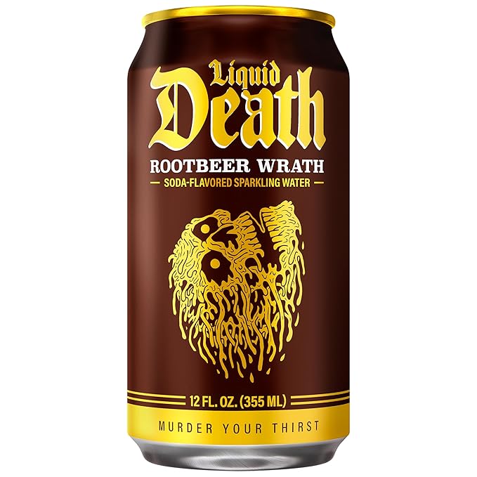 Liquid Death Soda-Flavored Sparkling Water - Rootbeer Wrath, Less Sugar*, Huge Flavor, No Caffeine, No Artificial Sweeteners, 12 Fl Oz (Pack of 12) - Bloomnest