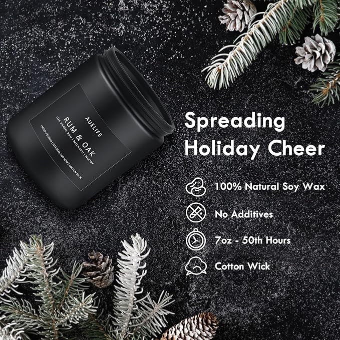 Winter Candle Gift Set for Men – 4 Pack Soy Candles with Balsam Cedar, Teak & Mahogany, Whiskey Tobacco, Rum & Oak – Masculine Scented Candles for Home, Christmas Gift Set for Dad Fathers Day - Bloomnest