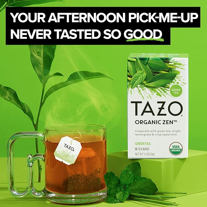 TAZO Tea Bags, Green Tea, Organic Zen, Green Ginger & Peachy Green (1ea) (Variety Pack) - Bloomnest