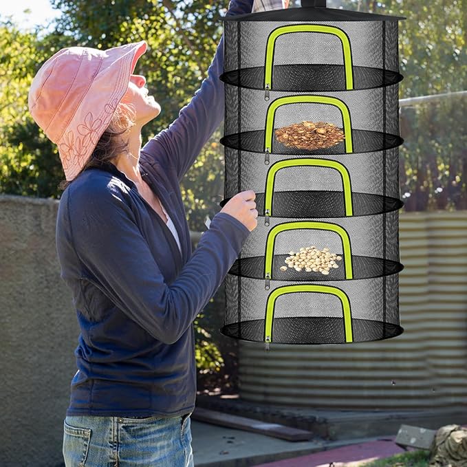 5 Layer Herb Drying Rack, Herb Drying Rack Hanging Mesh, Foldable Bud Drying Net with U-Shaped Zipper, Hooks, for Drying Herbs Plants, Flowers, Fruits, Food, Camping (5 Layers-23.62'') - Bloomnest