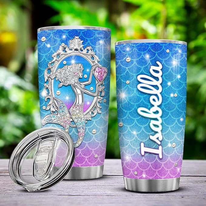 winorax Mermaid Gifts For Women Girls Personalized Mermaids Tumblers Jewelry Drawing Stainless Steel Insulated Coffee Mug Cup With Lid 20oz 30oz Birthday Christmas Mothers Day Custom Tumbler Gift - Bloomnest